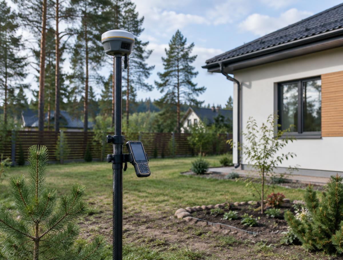 GNSS uztvērējs privātmājas pagalmā